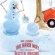 Wreckman snowman driving into a tree and second snowman very upset at scene with text saying not to drive buzzed