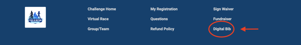 an image of the registration page footer with the Digital Bib menu option circled in red with an arrow pointing to it